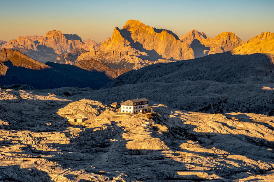 12 Things You Need To Know Before Staying In A Mountain Hut In The Italian Dolomites 7 Rifugio Rosetta in the Pale di San Martino group in the late afternoon sun