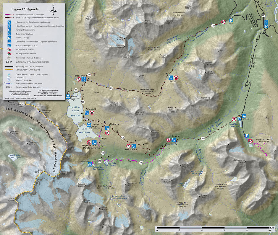 An Epic Backpacking Guide To Tonquin Valley Trail In Jasper National Park 7 A map detailing the route along the Tonquin Valley Trail in Jasper National Park