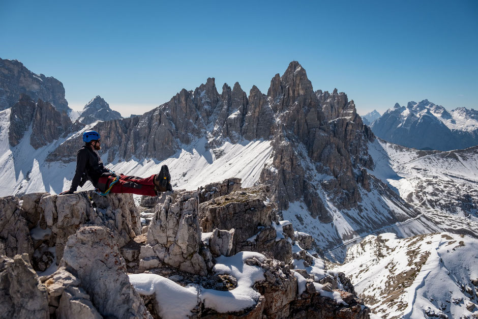 Exploring Tre Cime Nature Park Along The Croda Fiscalina Circuit Trail 28 The view of Monte Paterno, where via ferrata De Luca runs, from the summit of Torre di Toblin