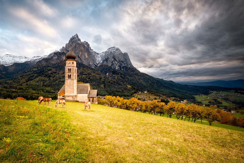 San Valentino Church in Siusi/Seiser Alm in the Italian Dolomites