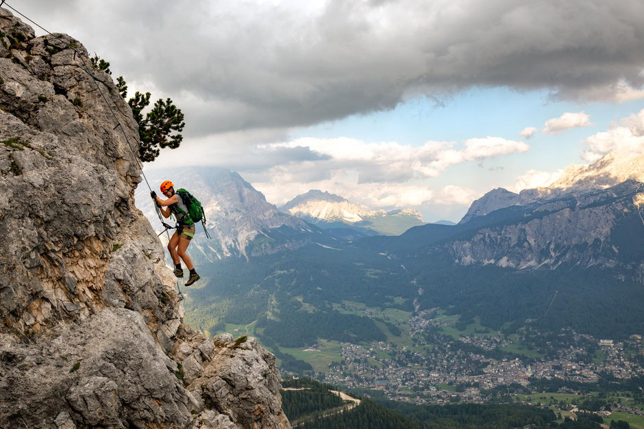Top Via Ferratas Around Cortina d'Ampezzo In The Italian Dolomites 5 View of Cortina D'Ampezzo in the Italian Dolomites from the upper section of via ferrata Ra Bujela, one of the top via ferrata in the area