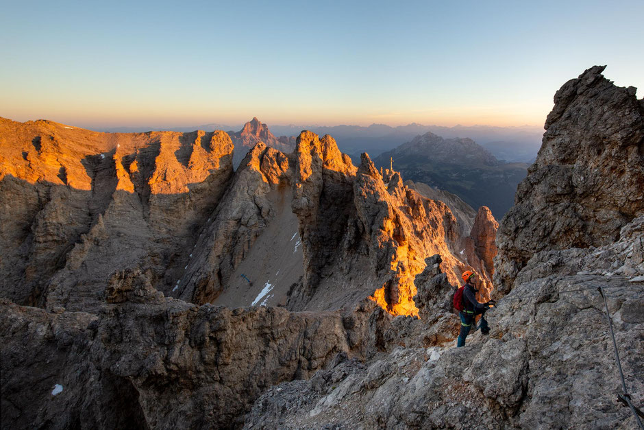 Top Via Ferratas Around Cortina d'Ampezzo In The Italian Dolomites 8 First light on the peaks of the Cristallo group along the via ferrata Marino Bianchi, one of the top ferratas near Cortina D'Ampezzo