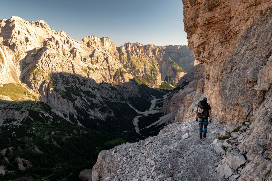 Top Via Ferratas Around Cortina d'Ampezzo In The Italian Dolomites 11 Traversing along one of the ledges along the via ferrata Giovanni Lipella, one of the best ferratas around Cortina D'Ampezzo In The Italian Dolomites