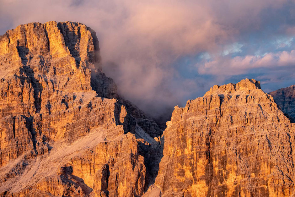Top Via Ferratas Around Cortina d'Ampezzo In The Italian Dolomites 12 Cima Fanis, where the via ferrata Cesco Tomaselli leads to, at sunset, photographed from rifugio Lagazuoi