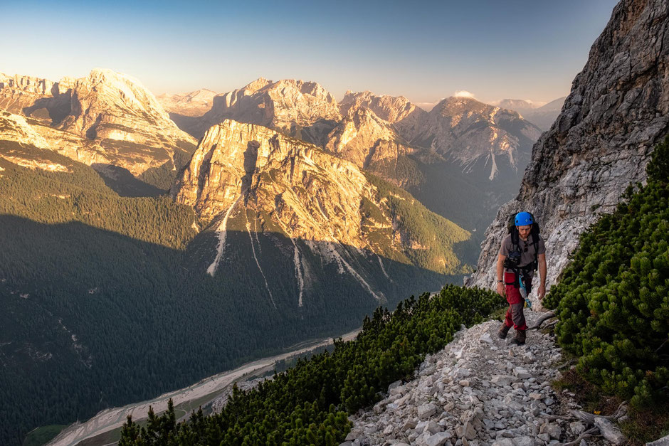 One of the sections on the via ferrata Michielli Strobel in the Italian Dolomites