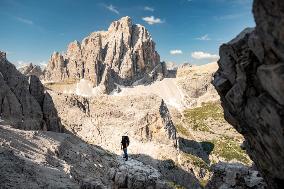 The fantastic views of Croda Dei Toni on via ferrata Strada Degli Alpini in the Sextener Dolomites