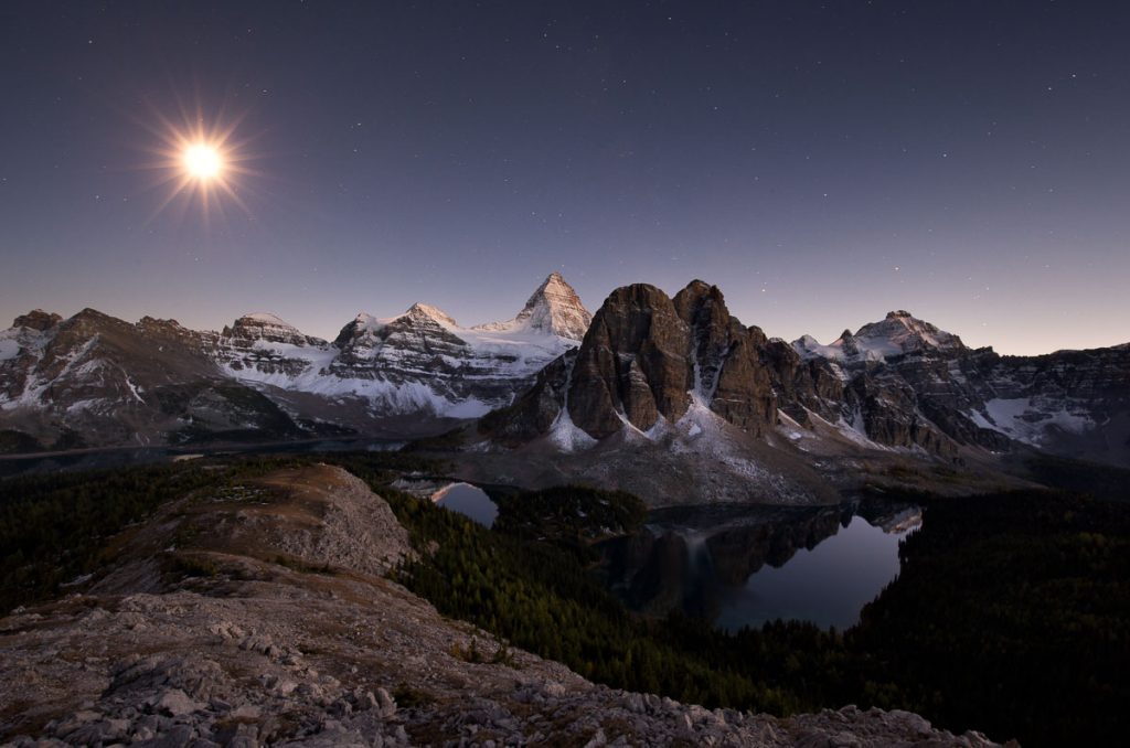 Mount Assiniboine during a full moon