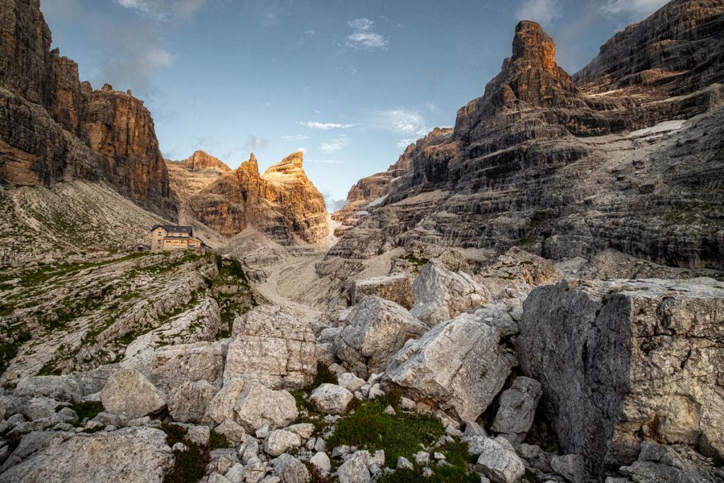Epic Guide To Dolomiti Brenta Traverse 3-5-Day Backpacking Trip Across The Adamello Brenta Nature Park In The Italian Dolomites 9 Rifugio Tuckett Dolomiti Brenta 1